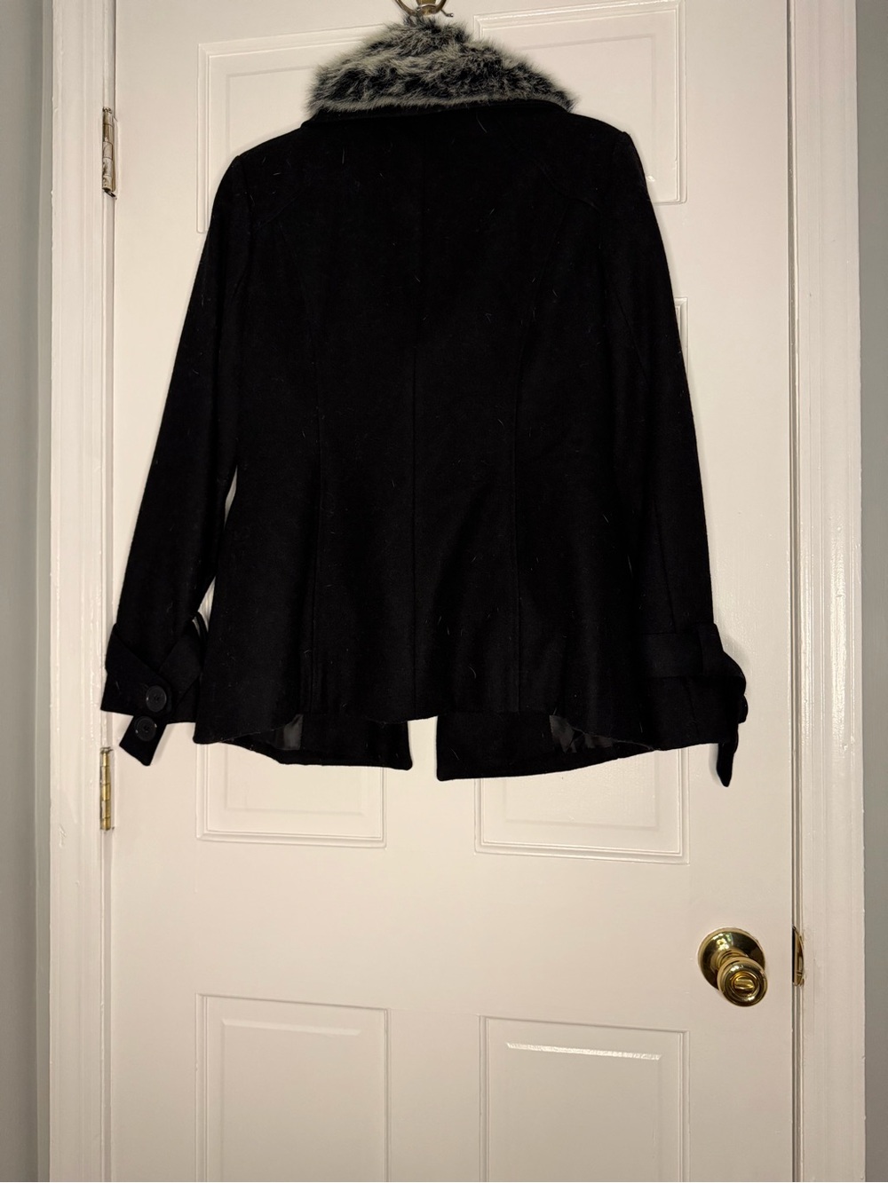 Guess Black Pea Coat with Faux Fur Trim